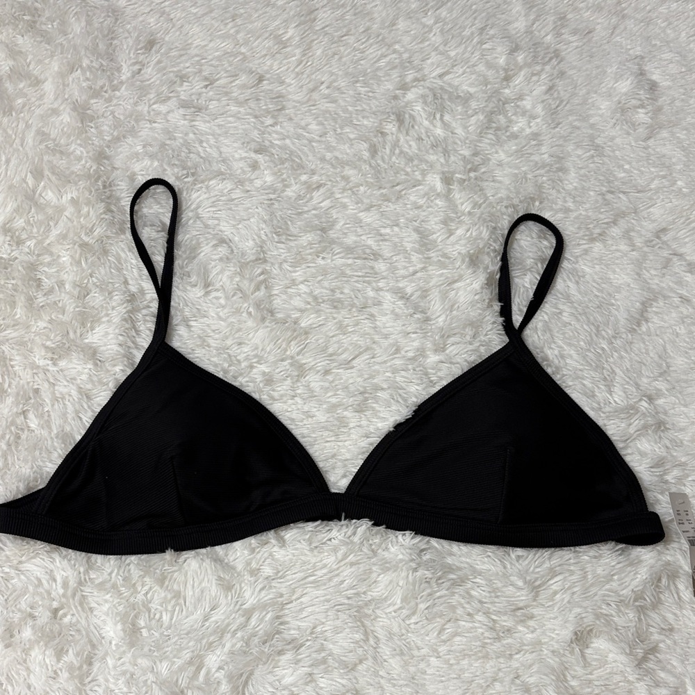 NWT J. Crew Ribbed Triangle Bikini Swim Top Only In Black 3X